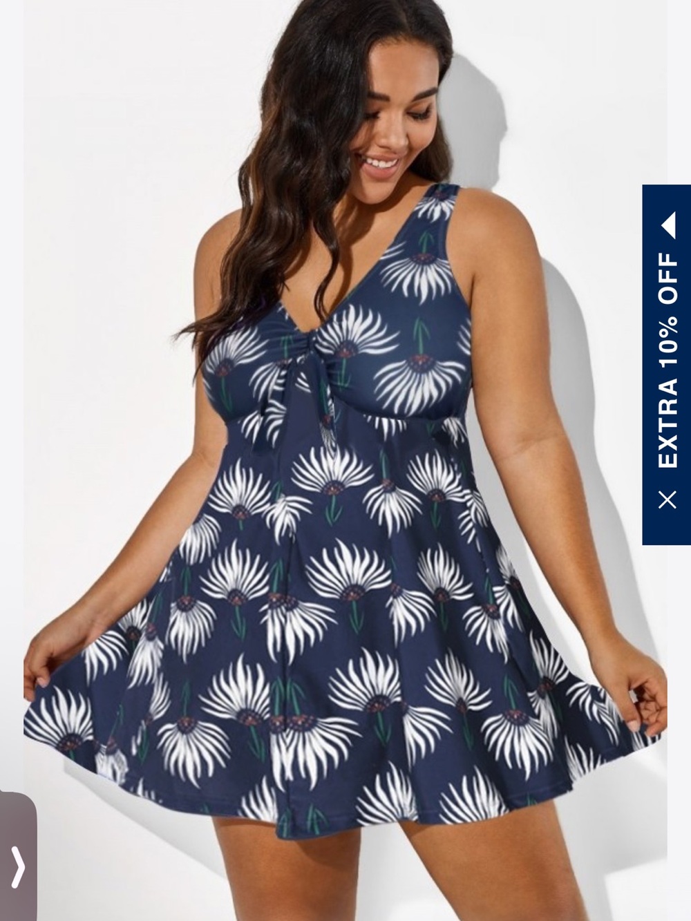 Navy Floral Tie-Front Swim Dress